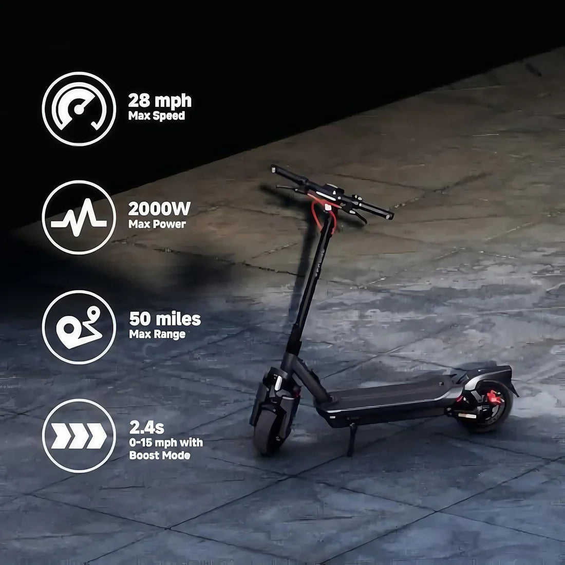 G3 Electric Scooter - 50mi Range, 28mph, 2000W Dual Suspension | Smart TFT Display, Apple Find My, Fast Charge, Self-Sealing Tires