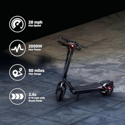G3 Electric Scooter - 50mi Range, 28mph, 2000W Dual Suspension | Smart TFT Display, Apple Find My, Fast Charge, Self-Sealing Tires